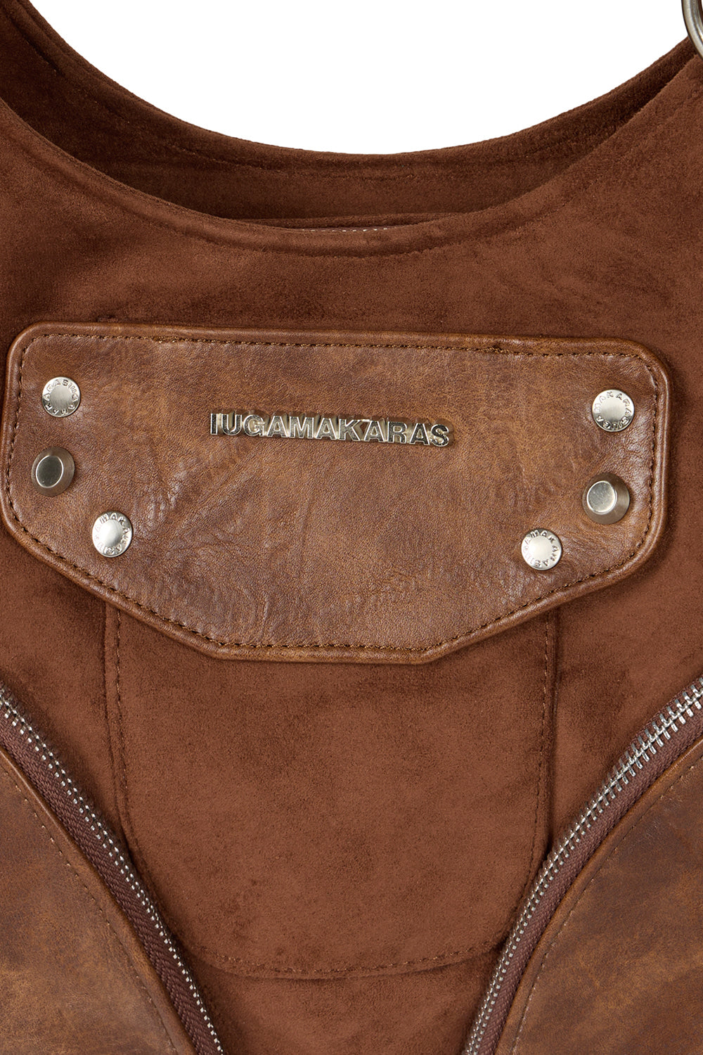 IUGA - Studded Suede Shoulder Bag (Brown)