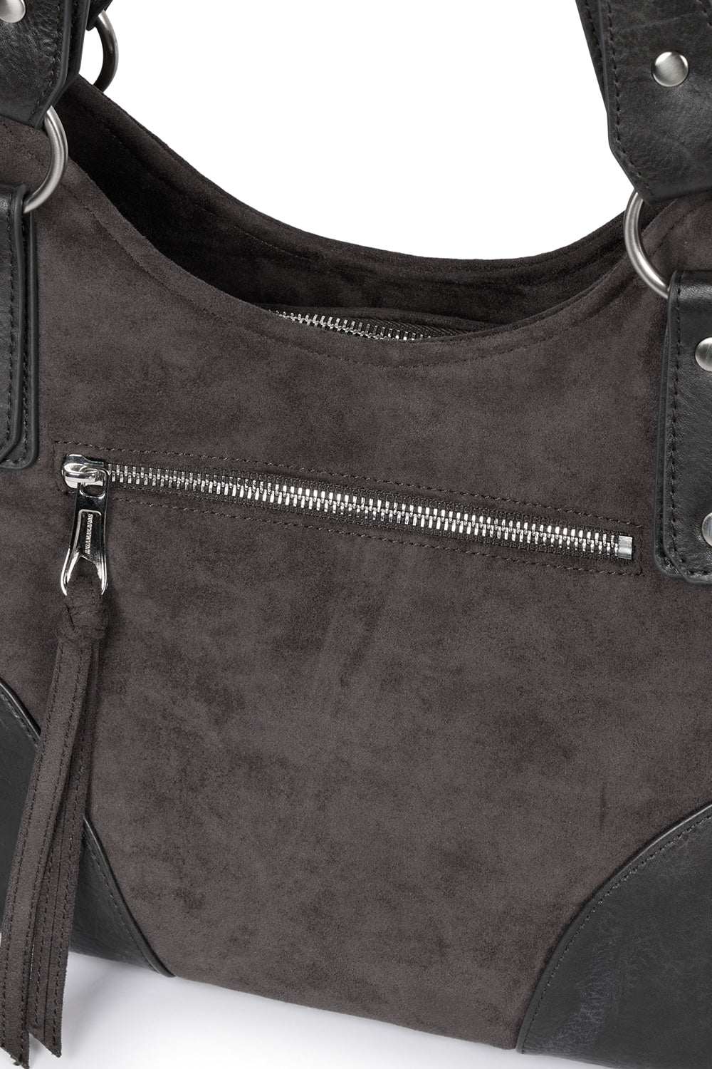 IUGA - Studded Suede Shoulder Bag (Charcoal)