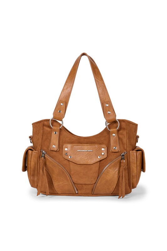 IUGA - Studded Suede Shoulder Bag (Camel)