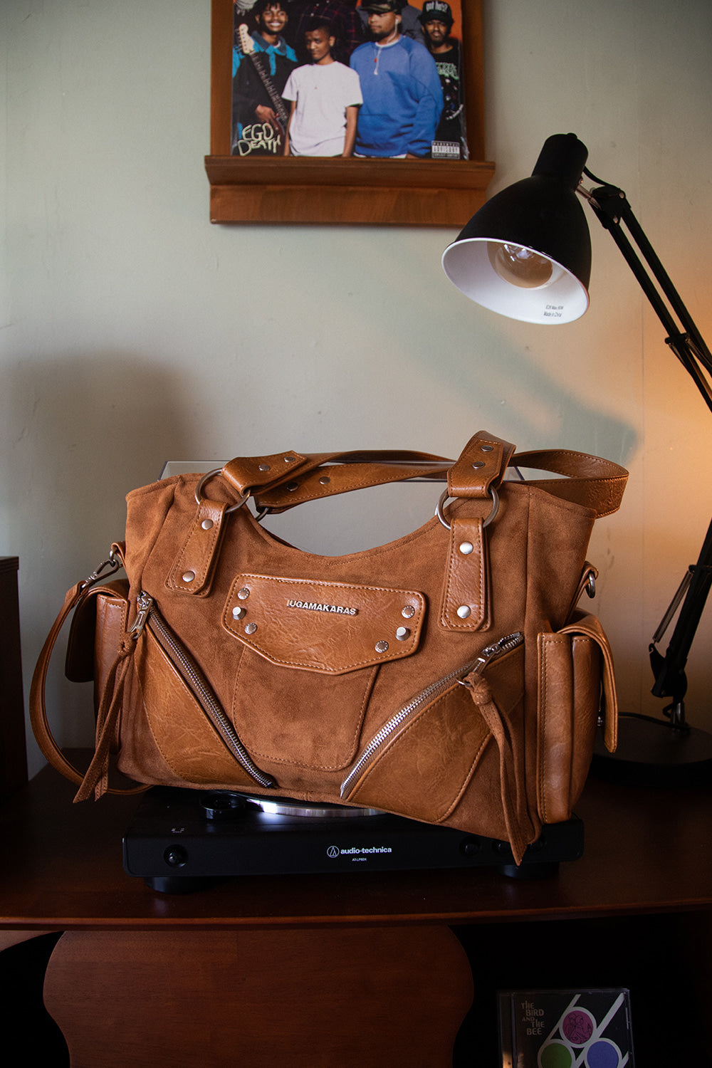 IUGA - Studded Suede Shoulder Bag (Camel)