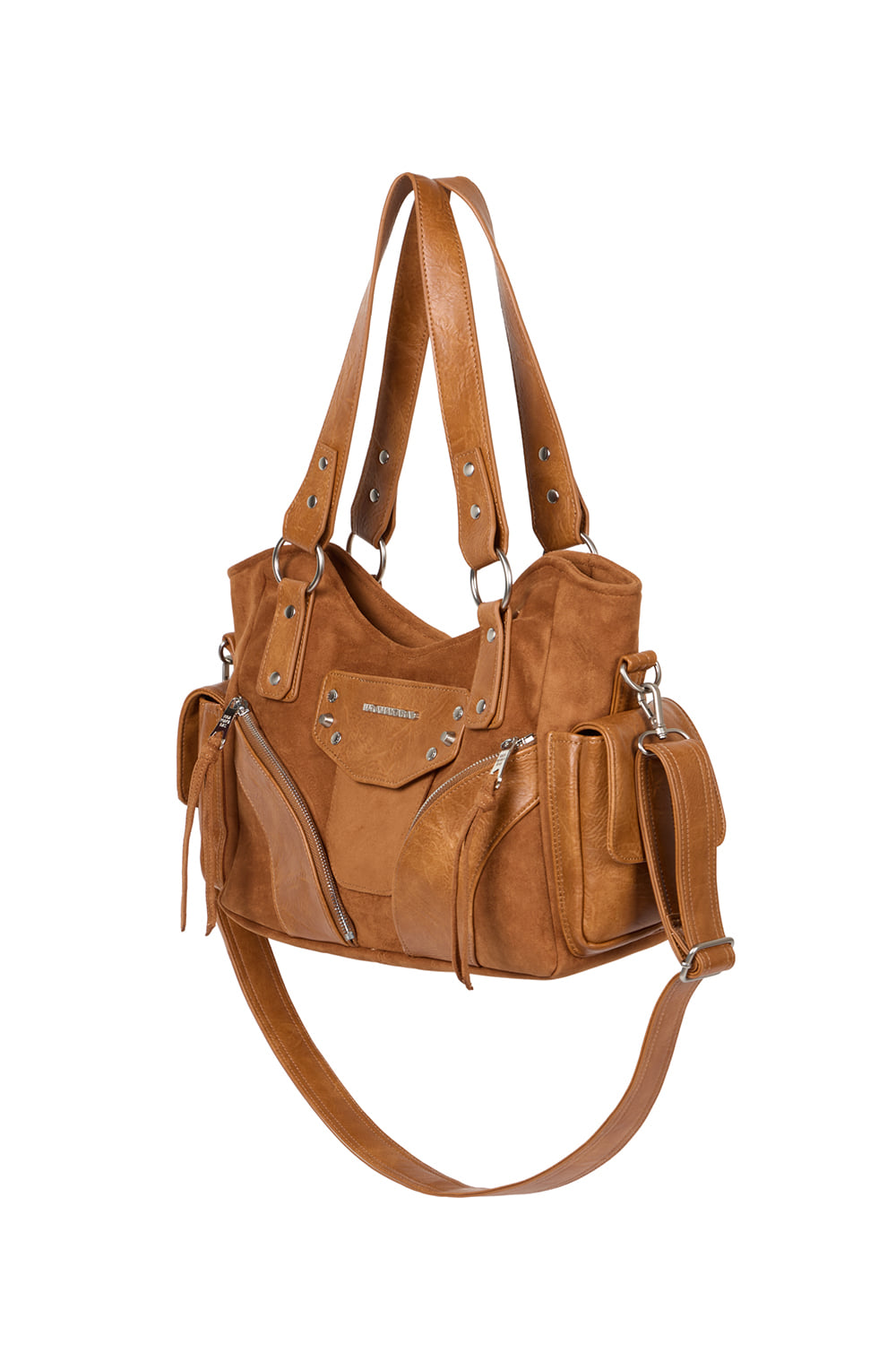 IUGA - Studded Suede Shoulder Bag (Camel)