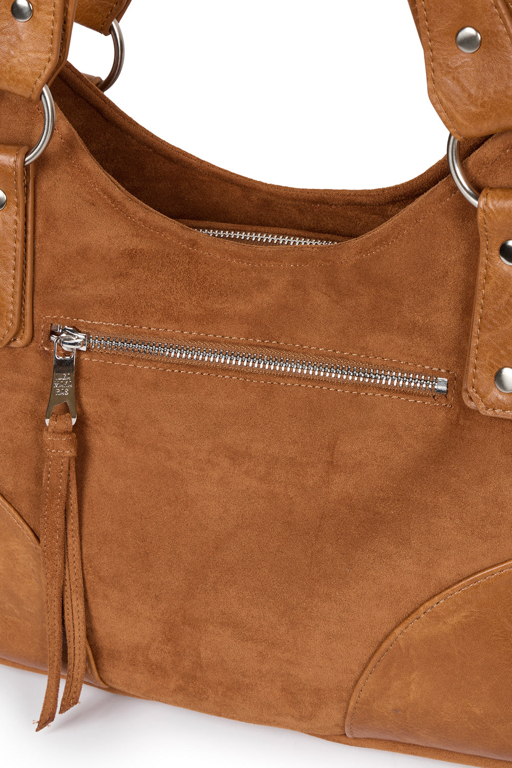 IUGA - Studded Suede Shoulder Bag (Camel)