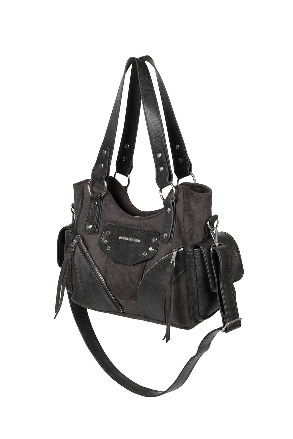 IUGA - Studded Suede Shoulder Bag (Charcoal)