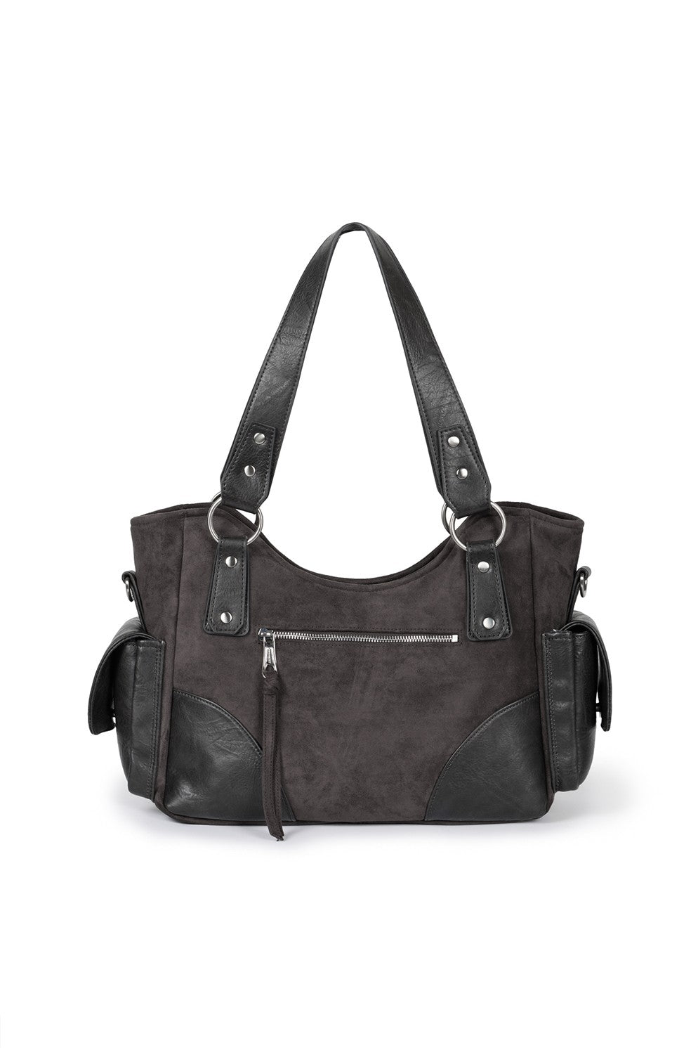 IUGA - Studded Suede Shoulder Bag (Charcoal)