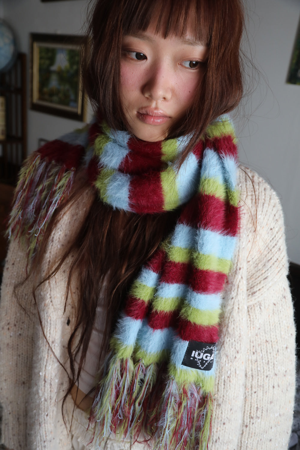 IUGA - Striped Hairy Bold Muffler (Burgundy)