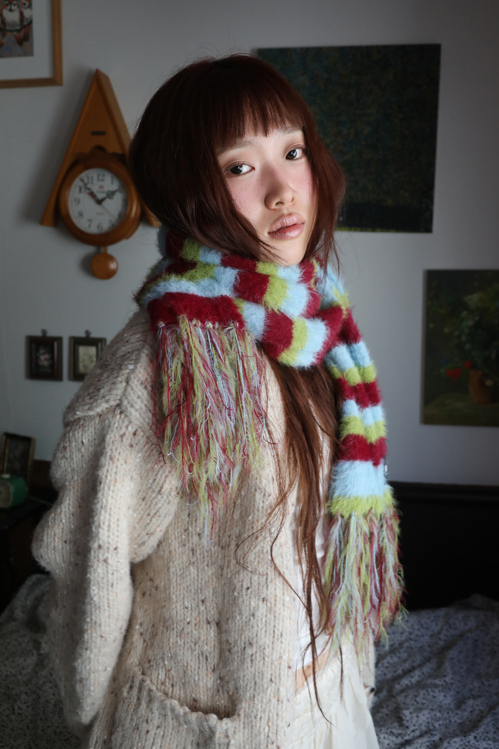 IUGA - Striped Hairy Bold Muffler (Burgundy)