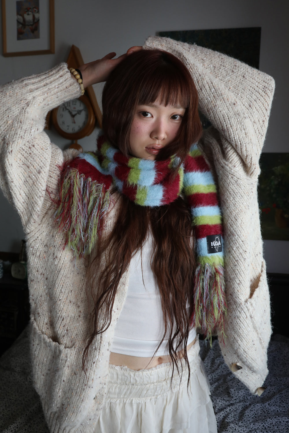 IUGA - Striped Hairy Bold Muffler (Burgundy)