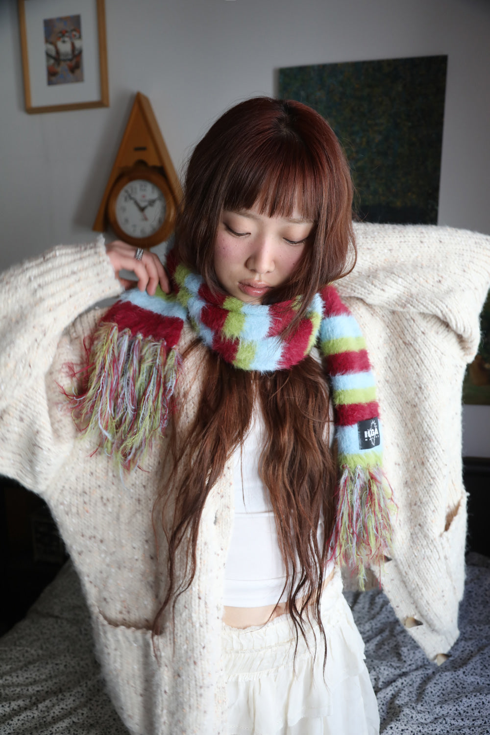 IUGA - Striped Hairy Bold Muffler (Burgundy)