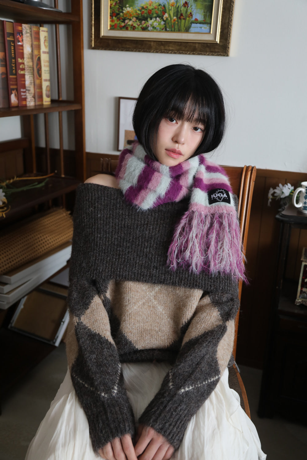 IUGA - Striped Hairy Bold Muffler (Magenta)