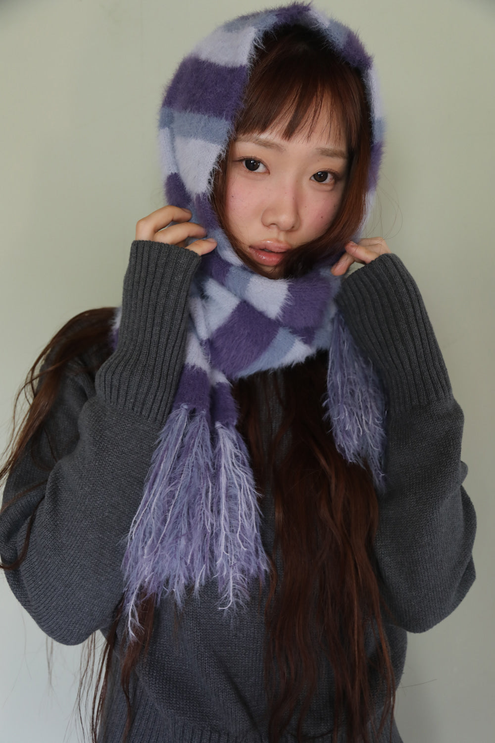 IUGA - Striped Hairy Bold Muffler (Light Purple)