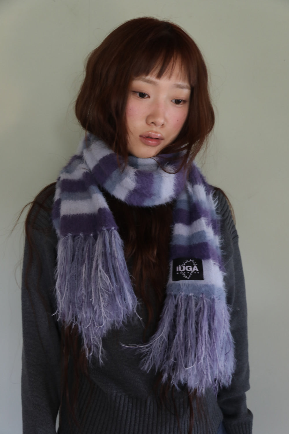 IUGA - Striped Hairy Bold Muffler (Light Purple)