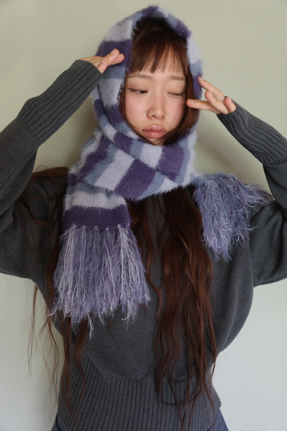IUGA - Striped Hairy Bold Muffler (Light Purple)