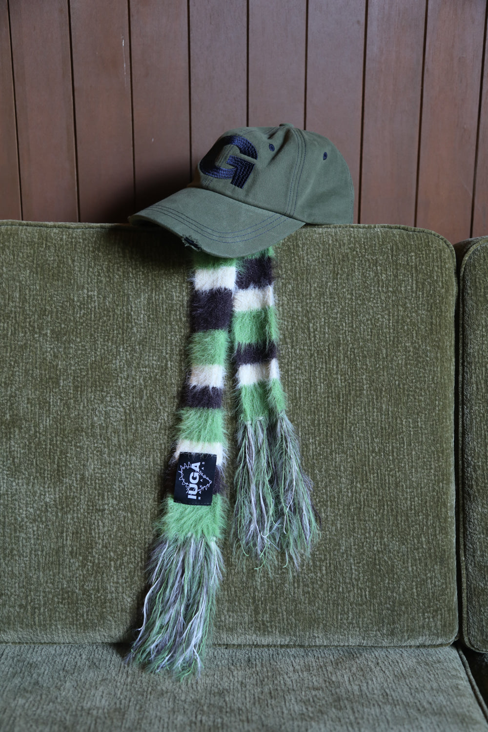 IUGA - Striped Hairy Skinny Muffler (Green)