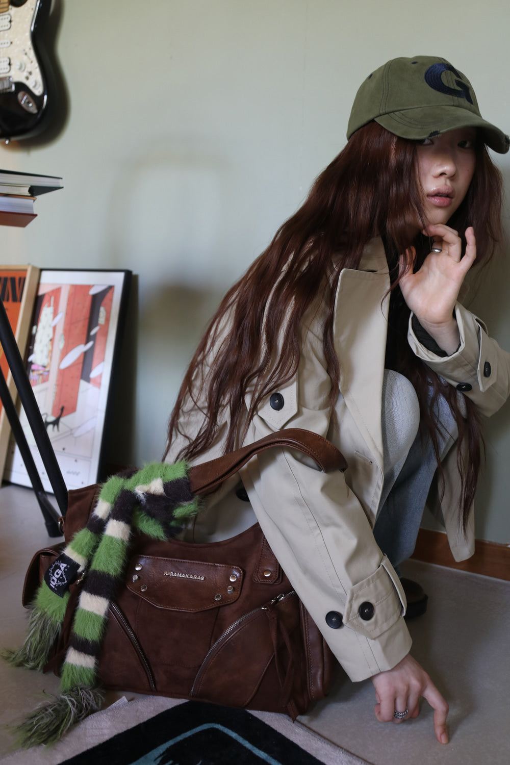 IUGA - Striped Hairy Skinny Muffler (Green)