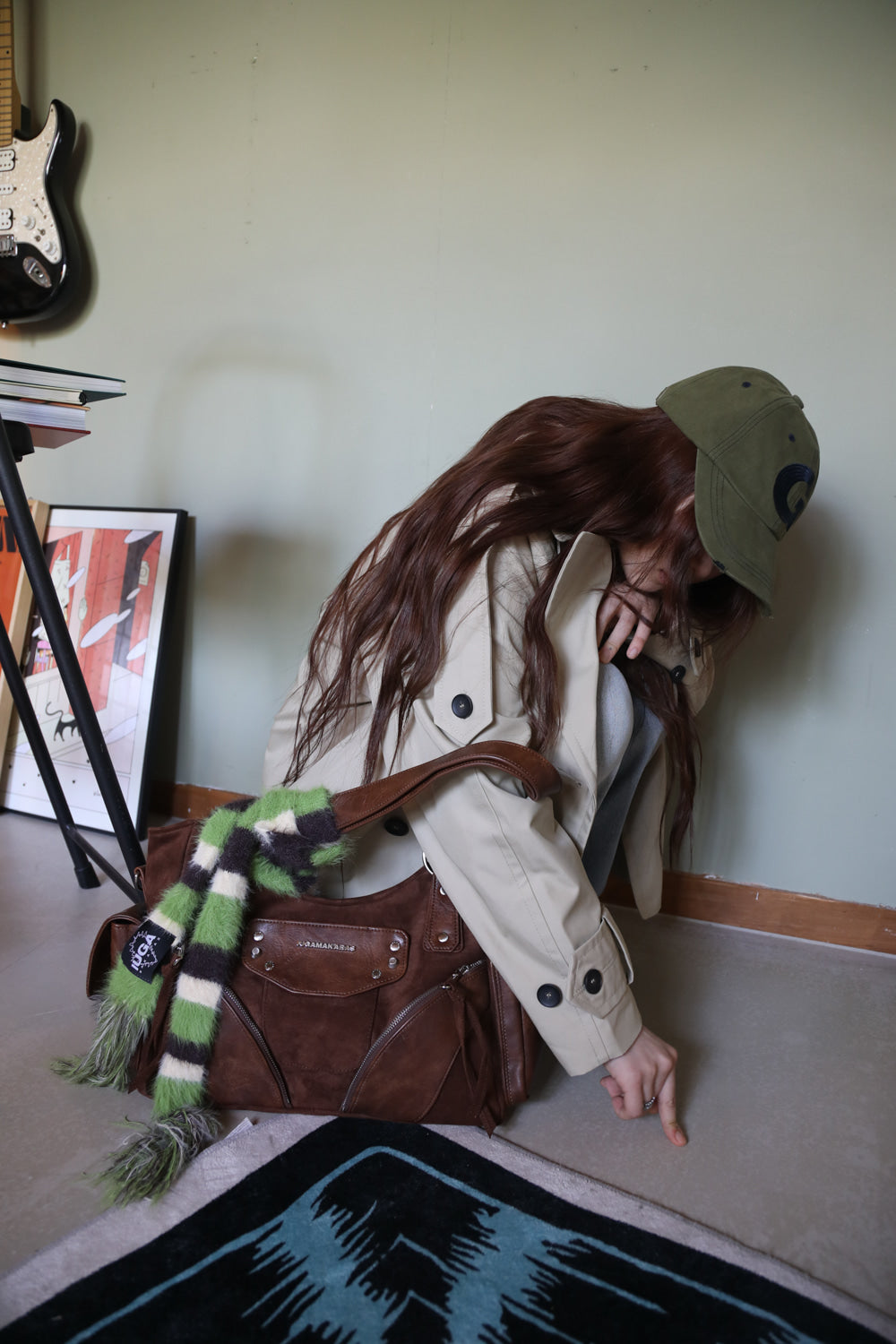 IUGA - Striped Hairy Skinny Muffler (Green)