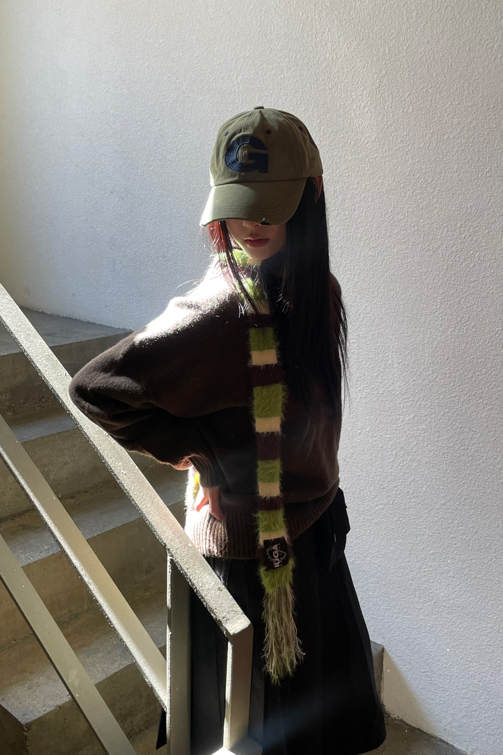 IUGA - Striped Hairy Skinny Muffler (Green)