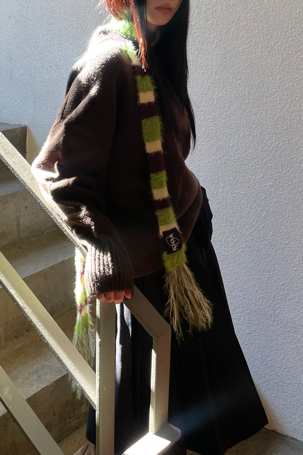 IUGA - Striped Hairy Skinny Muffler (Green)