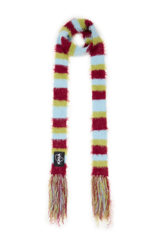 IUGA - Striped Hairy Skinny Muffler (Burgundy)
