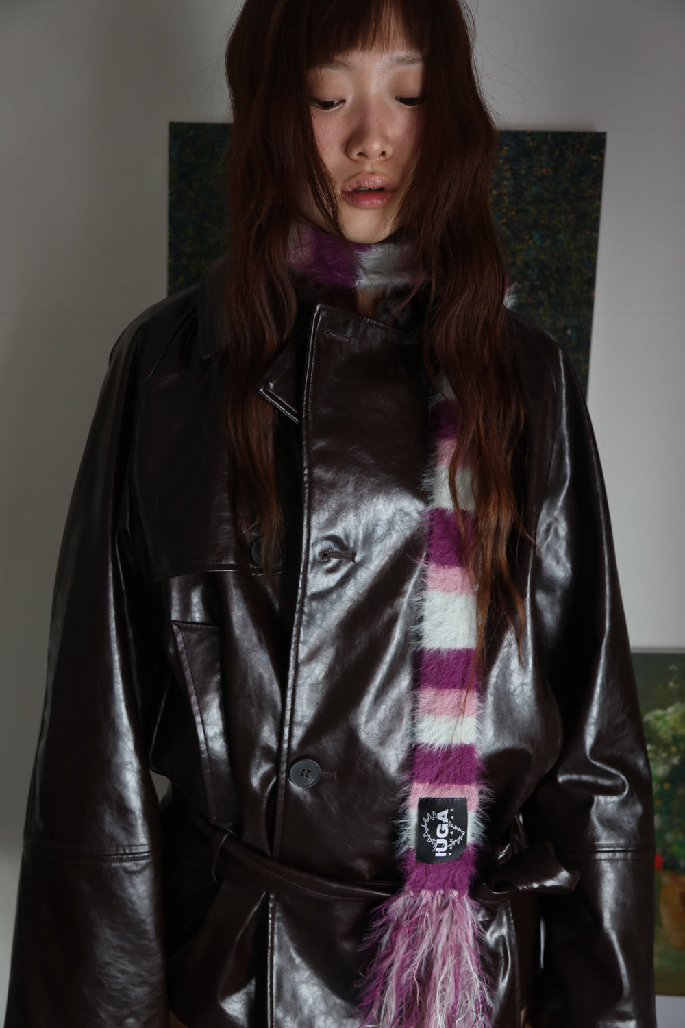 IUGA - Striped Hairy Skinny Muffler (Magenta)