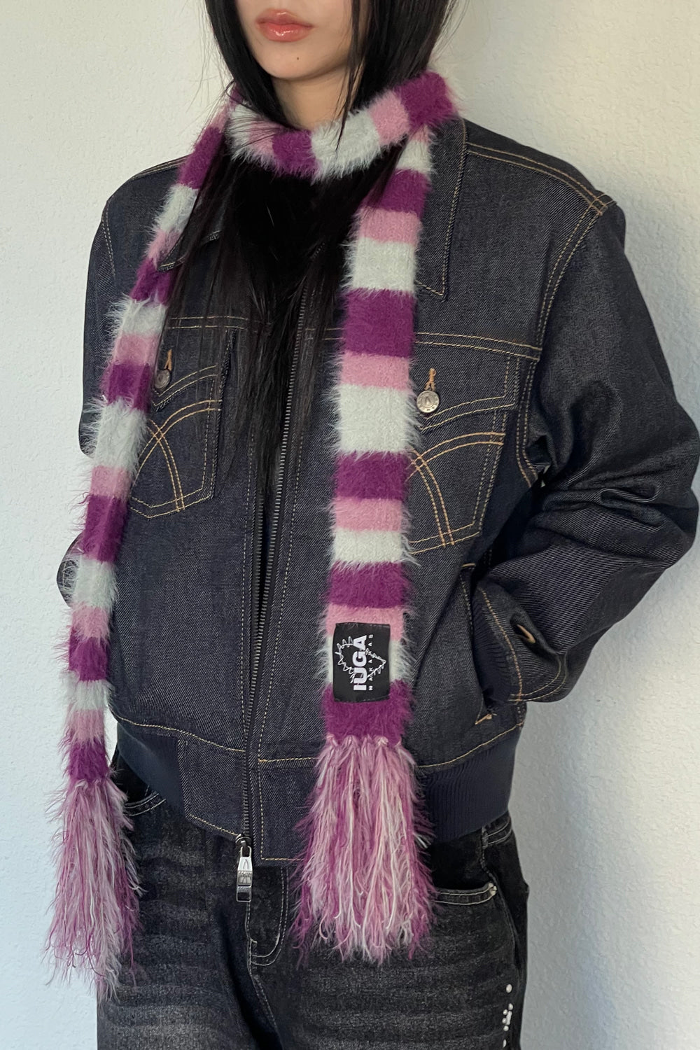 IUGA - Striped Hairy Skinny Muffler (Magenta)