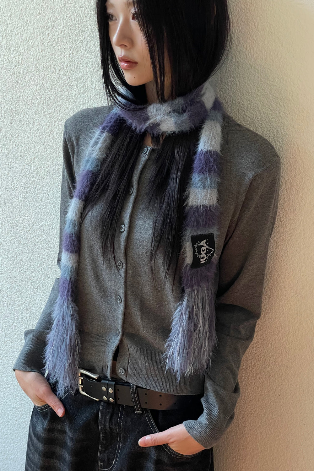 IUGA - Striped Hairy Skinny Muffler (Light Purple)