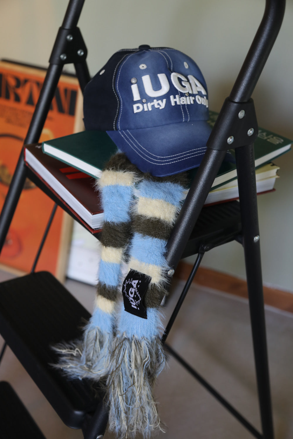 IUGA - Striped Hairy Skinny Muffler (Sky Blue)