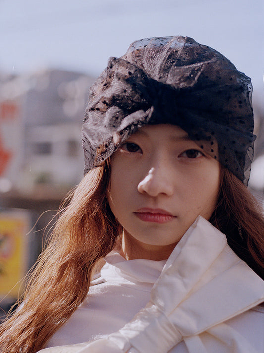 POLKA DOT TURBAN IN BLACK