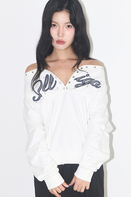 illigo - [Pre-order delivery on 10/02] Button eyelet off-shoulder man-to-man White