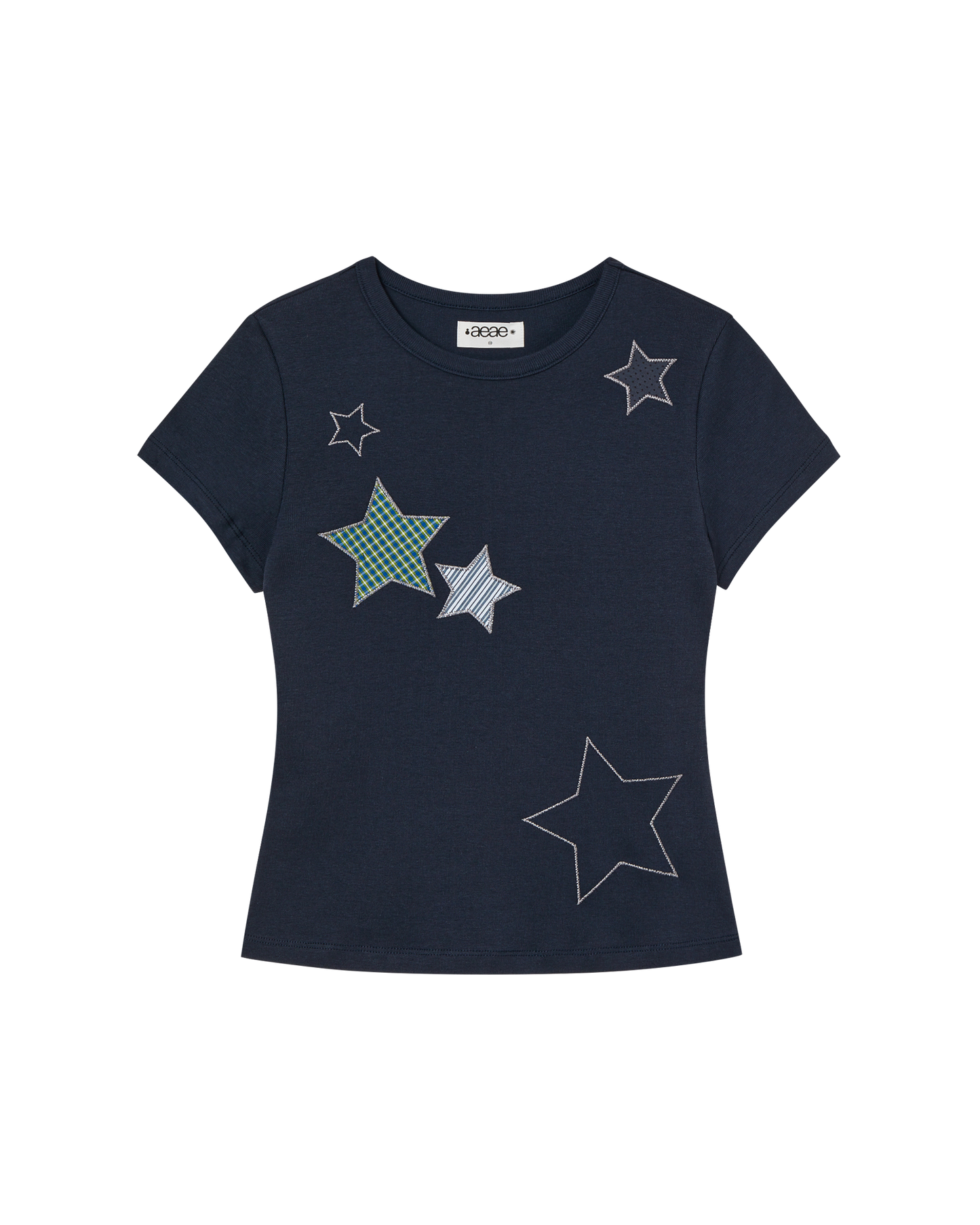 aeae - CHECK STAR TEE [NAVY]