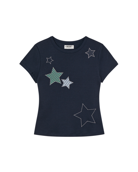 aeae - CHECK STAR TEE [NAVY]