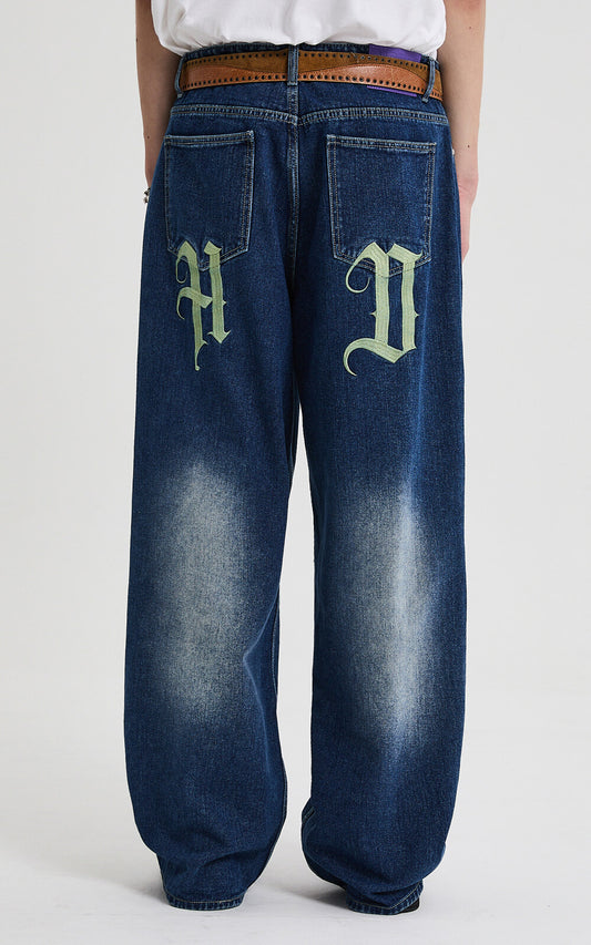 HOODHOOD - HD Alien Multi-Embroidery Denim Pants Deep Blue
