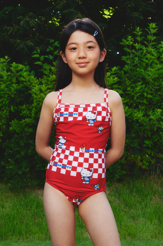 I ♥ Pingpong Kids One-piece swimsuit - Apple Red & Blue Wave