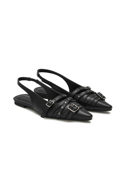 Deinet - BUCKLE STUD AND EYELET SLINGBACKS IN BLACK