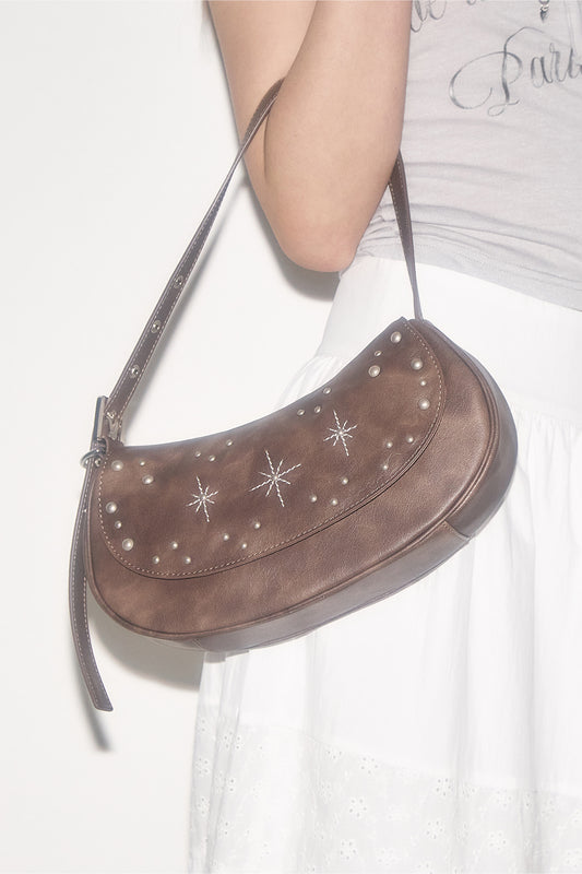 illigo - Stud Ornament Hobo Bag Brown