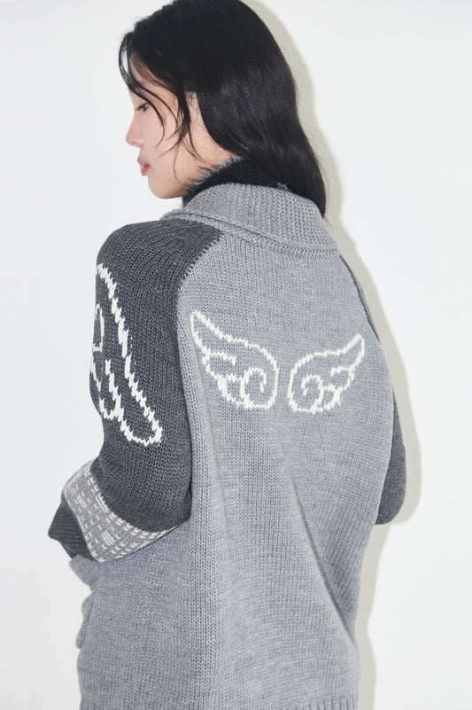 illigo - [Pre-order delivery on 09/25] Angel Ring Cowichan Knit Zip-up Gray