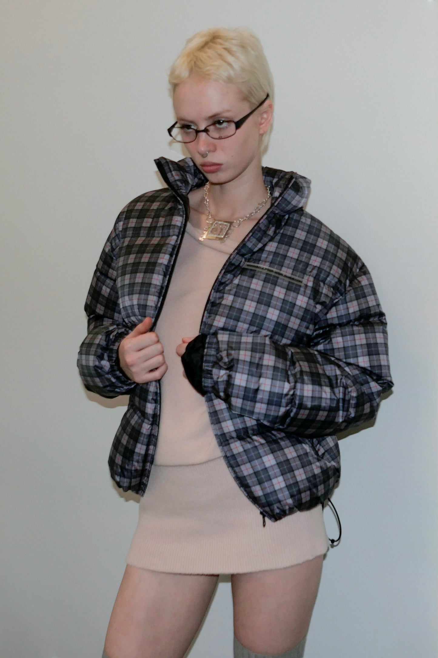 107 Puffer Down Plaid Gray