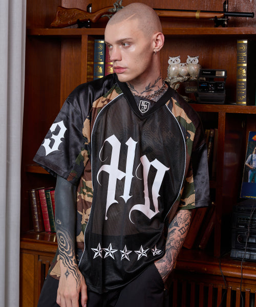 HOODHOOD - HD CAMO Football jersey half sleeve T-shirt BLACK