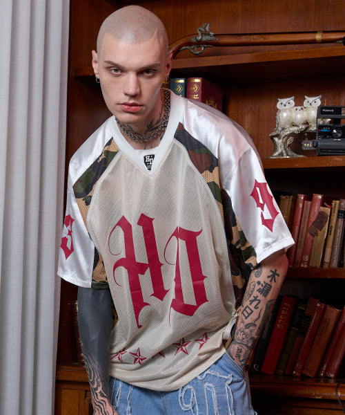 HOODHOOD - HD CAMO Football jersey half sleeve T-shirt WHITE