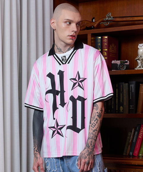 HOODHOOD - HD Football collar jersey half sleeve T-shirt Pink