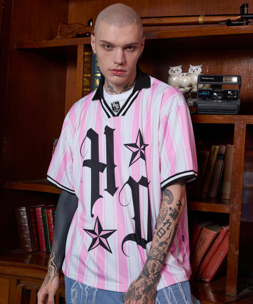 HOODHOOD - HD Football collar jersey half sleeve T-shirt Pink