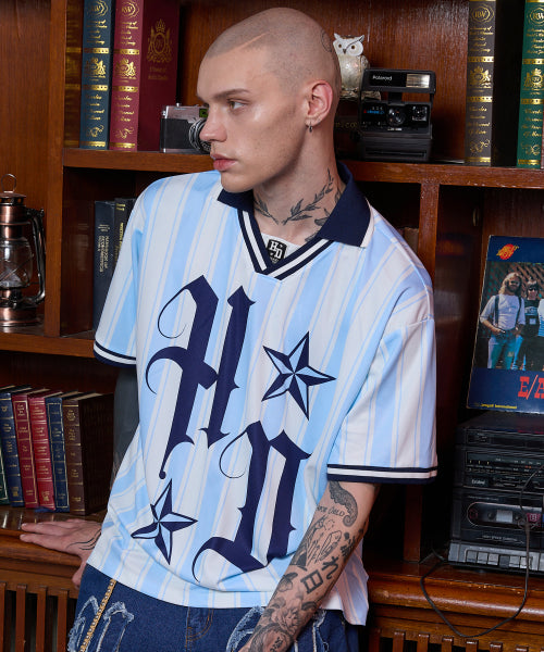 HOODHOOD - HD Football collar jersey half sleeve T-shirt SKYBLUE