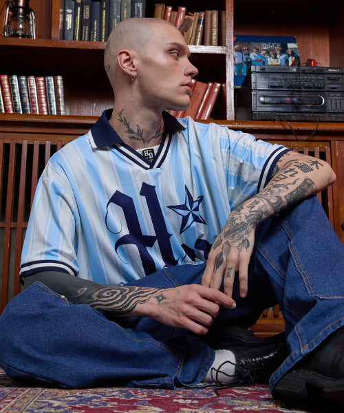 HOODHOOD - HD Football collar jersey half sleeve T-shirt SKYBLUE