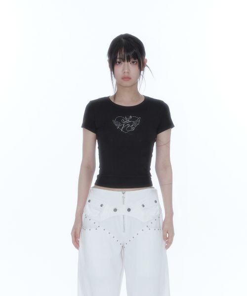 KASHIKO - Flower Heart Baby Tee Black