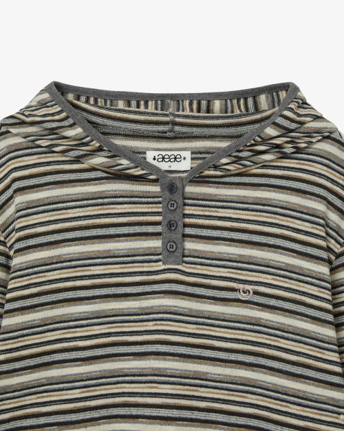 aeae -  STRIPE KNIT HOODIE [BEIGE]