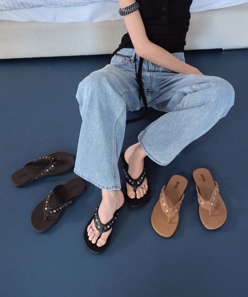 Elio －Eyelet Flip-flop Slides - 3 colors