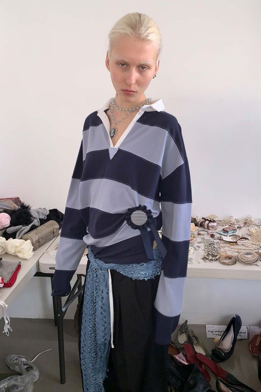 Sculptorpage - Rugby Striped Polo Jersey Blue/Navy