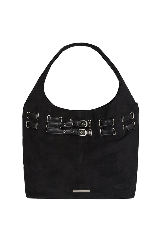 illigo - Belted Suede Shoulder Bag Black