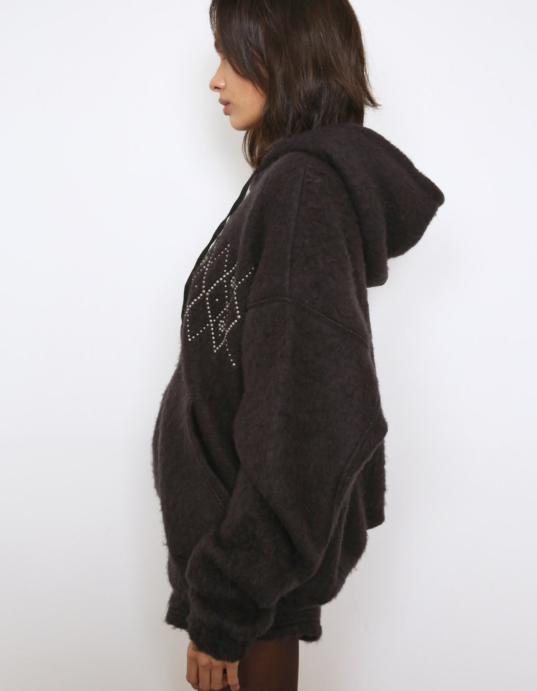 Polysooem -  FLUFFY ARGYLE STUDDED HOODIE_ONZI EDITION, BLACK