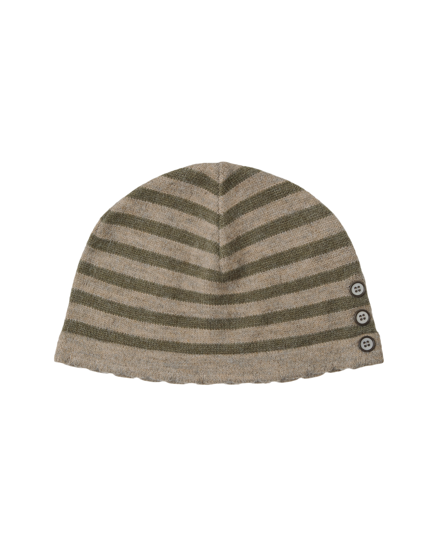aeae - STRIPE BUTTON BEANIE [KHAKI]