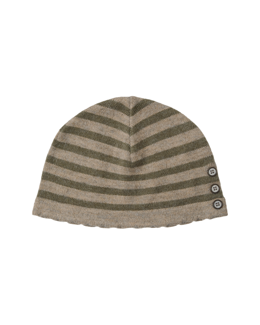 aeae - STRIPE BUTTON BEANIE [KHAKI]